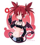  bad_id bad_pixiv_id bracelet choker demon_tail demon_wings disgaea earrings etna jewelry kayuka midriff navel red_eyes red_hair solo tail twintails v wings 