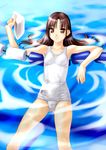  afloat breasts brown_eyes brown_hair copyright_request duplicate lane_line long_hair looking_at_viewer norizou_type-r one-piece_swimsuit pool school_swimsuit small_breasts smile solo swim_cap swimsuit white_school_swimsuit white_swimsuit 