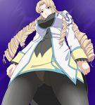  banpresto blonde_hair blue_eyes blush breasts long_hair marguerite_leeds marguerite_pistail panties pantyhose ribonzu super_robot_wars super_robot_wars_z2 underwear uniform 