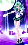  aqua_hair bishoujo_senshi_sailor_moon blue_eyes bow deep_aqua_mirror full_moon gloves high_heels kaiou_michiru legs long_hair long_legs magical_girl microskirt moon pleated_skirt ribbon sailor_collar sailor_neptune shoes skirt solo sparkle thighs tiara white_gloves yukinyan 