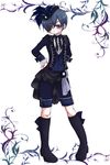  black_hair blue_eyes blush boots bow bowtie ciel_phantomhive european_clothes eyepatch hat kuroshitsuji male ribbon shota 