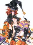  book candy halloween nopan oppai pantsu purple_eyes red_hair tagme tail thighhighs vagina witch 