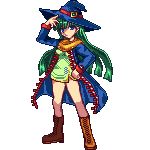  boots coat full_body green_hair hat long_hair lowres masou_shizuka niino pixel_art rance_(series) rance_vi solo transparent_background witch_hat 