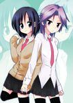  bad_id bad_pixiv_id futaru_usagi kajiki_yumi long_hair multiple_girls purple_hair red_eyes saki school_uniform short_hair thighhighs touyoko_momoko tsuruga_school_uniform 