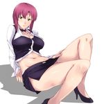  breasts cleavage croupier green_eyes jack_hamster large_breasts legs midriff navel panties pink_hair rio_rollins short_hair simple_background solo super_blackjack underwear 