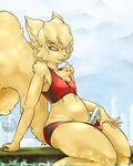 chest_tuft eye_patch female grey_eyes ice_cream looking_at_viewer messy midriff reavz rodent skimpy solo squirrel stick swimsuit water 