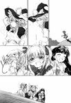  ? blush bow braid broom comic eastern_and_little_nature_deity fairy fairy_wings greyscale hair_bow hat highres kirisame_marisa laughing long_hair luna_child matsukura_nemu monochrome multiple_girls non-web_source official_art official_manga short_hair skirt star_sapphire sunny_milk tears touhou touhou_sangetsusei twintails wet wings witch_hat 