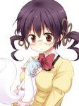  :3 blush bow cosplay drill_hair genderswap genderswap_(mtf) gintama glasses hair_ornament kyubey kyubey_(cosplay) mahou_shoujo_madoka_magica maruki_(punchiki) multiple_girls sakata_gintoki school_uniform shimura_shinpachi short_hair sweatdrop tomoe_mami tomoe_mami_(cosplay) 