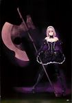  axe black_dress black_gloves boots huge_weapon kirishima_satoshi pink_hair purple_eyes ribbon short_hair tights 