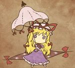  akihiyo blonde_hair bow dress gap hair_bow hat hat_ribbon long_hair purple_eyes ribbon solo touhou umbrella yakumo_yukari 