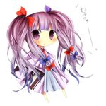  alternate_hairstyle bad_id bad_nicoseiga_id book bow chibi hair_bow mukyuu pasutel patchouli_knowledge purple_eyes purple_hair solo touhou twintails 