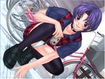  bicycle camera casual_romance_club choker houkago_ren-ai_club kneeling panchira purple_eyes purple_hair 