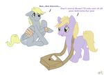  back_view bandage blonde_hair child cub cute cutie_mark derpy_hooves_(mlp) digital_media_(art) dinky_hooves_(mlp) duo english_text envelope equine family female feral freckles friendship_is_magic full-length_portrait grey_skin hair horn love mail mailbag mammal messenger_bag mother my_little_pony parent pegasus plain_background pterosaurpony purple_skin quadruped side_view sitting standing substitute text three-quarter_view unicorn white_background wings wounded yellow_eyes young 
