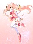  animal_ears blush boots bridal_gauntlets garter_straps kyubey long_hair mahou_shoujo_madoka_magica navel personification pink_hair red_eyes skirt sleep227 solo tail thighhighs twintails very_long_hair 