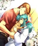  1girl aqua_hair bad_id bad_pixiv_id cat closed_eyes couple hetero kuwabara_kazuma orange_hair pompadour sleeping sweetblossom yukina_(yuu_yuu_hakusho) yuu_yuu_hakusho 