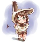  brown_hair catplus chibi megane rabbit_ears ribbon turquoise_eyes 