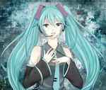  aqua_eyes aqua_hair bad_id bad_pixiv_id detached_sleeves hands_on_own_chest hatsune_miku headset long_hair musical_note necktie open_mouth solo tears twintails very_long_hair vocaloid yukichi_(rengeron) 