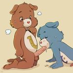  battle_angel bear bedtime_bear blush care_bears cum eyes_closed fellatio gay grey_background hindpaw kneeling male mammal oral oral_sex pawpads paws penis plain_background sex simple_background sweat 