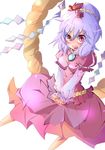  blush fang fuabio hair_ornament purple_hair red_eyes solo touhou yasaka_kanako 