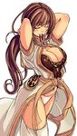  adjusting_hair breasts brown_hair cleavage closed_eyes hairband large_breasts monk_(ragnarok_online) mouth_hold panties ragnarok_online side-tie_panties solo thighhighs underwear xration 