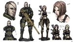  armor assault_rifle belt brown_hair butcha-u earring earrings eroquis eyepatch gun handgun highres jewelry m4_carbine military military_gear military_uniform miltary pistol rifle science_fiction scifi short_hair uniform weapon 