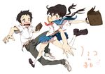  1girl ass bag black_hair blush bread eating food food_in_mouth fumiko_(fumiko_no_kokuhaku) fumiko_no_kokuhaku ishida_hiroyasu late_for_school legs loafers mouth_hold official_art outstretched_arms panties pantyshot perspective pleated_skirt sailor_collar school_bag school_uniform serafuku shoes skirt skirt_lift socks spread_legs surprised takashi_(fumiko_no_kokuhaku) toast toast_in_mouth twintails underwear white_panties 