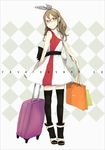 bad_id bad_pixiv_id bag bangs bare_shoulders black_footwear black_legwear boots bow brown_eyes brown_hair checkered checkered_background checkered_ribbon dress fashion full_body glasses hair_ribbon hairband highres holding holding_bag long_hair looking_at_viewer mole mole_under_mouth original ribbon shopping_bag sleeveless sleeveless_dress smile solo standing suitcase thighhighs wavy_hair yoshito 