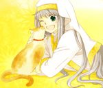 bad_id bad_pixiv_id cape cat green_eyes habit index long_hair open_mouth robe safety_pin sani_(nmk_sunny) silver_hair smile solo sphinx_(index) to_aru_majutsu_no_index 
