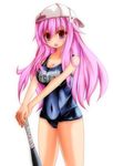  baka_to_test_to_shoukanjuu blush breasts female gradient gradient_background himeji_mizuki legs long_hair pink_hair solo swimsuit thighs white_background youjohan 