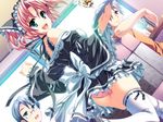  akaza aqua_eyes henshin_3 open_mouth panties pink_hair thighhighs underwear waitress 