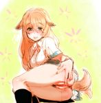  :p animal_ears ass blonde_hair bottomless bow_(bhp) brown_eyes brown_hair dog_ears dog_tail face hands kneehighs long_hair looking_at_viewer lying no_panties on_side original presenting pussy pussy_juice school_uniform sitting sketch skirt solo spread_pussy tail tail_wagging tongue tongue_out uncensored 