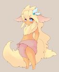  blue_eyes blush eeveelution female flareon flower kosyo loincloth nintendo pok&#233;mon pok&eacute;mon solo standing underwear video_games 