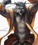  &hearts; &lt;3 abs armpits barazoku belt canine chain exposed looking_at_viewer male mammal midriff nick300 nipples plain_background solo standing white_background wolf 