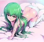  all_fours ass bangs breasts brown_eyes c.c. code_geass duplicate green_hair jpeg_artifacts kasai_shin large_breasts long_hair panties sideboob solo thighhighs topless underwear white_panties 