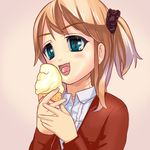  blonde_hair blue_eyes cosplay costume dachaku eating food holding ice_cream icecream kigurumi mask open_mouth solo tongue 