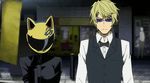  animated_gif celty_sturluson durarara!! head_tilt heiwajima_shizuo sunglasses 