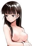  aoba_(smartbeat) bangs black_eyes black_hair blunt_bangs breasts breasts_apart long_hair medium_breasts nipples nude sakamoto_mio smile solo strike_witches upper_body world_witches_series 