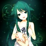  bad_id bad_pixiv_id bare_shoulders dress flat_chest green_eyes green_hair holding_hands homua long_hair out_of_frame pov pov_hands ribbon saya saya_no_uta solo_focus sundress very_long_hair 