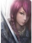  armor bad_id bad_pixiv_id braid copyright_request occult_soda purple_hair solo sword weapon 