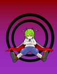  androgynous antennae cape circle crossed_arms dress_shirt frown gradient green_eyes green_hair kieeyo shirt short_hair shorts solo touhou wriggle_nightbug 