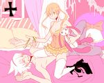  boots hina_(hiina) maka_albarn nightgown panties pillow pixiv_thumbnail resized ribbon soul_eater soul_eater_(character) soul_eater_evans striped striped_panties stuff_toy thighhighs underwear 