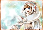  amksr417 animal_ears back blue_eyes brown_hair coat earmuffs hat kemonomimi monster_hunter monster_hunter_portable_3rd open_mouth side smile usamimi 