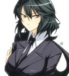  bad_id bad_pixiv_id black_hair brown_eyes formal infinite_stratos necktie orimura_chifuyu risutan simple_background solo 