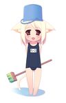  blonde blush broom bucket cleaning_duty fang kemonomimi loli mizugi red_eyes standing sukumizu tail 