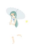  ano_hi_mita_hana_no_namae_wo_bokutachi_wa_mada_shiranai. barefoot blending blue_eyes blue_hair blush dress flower full_body honma_meiko leg_up long_hair nagian sleeveless smile solo sundress umbrella 