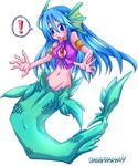  blue_eyes blue_hair breasts cleavage fins frfr mermaid midriff monster_girl scales 