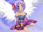  angel_wings artist_request balsamic_vinegar highres hiiragi_tsukasa japanese_clothes kimono lucky_star off_shoulder purple_eyes purple_hair short_hair solo twintails wings 