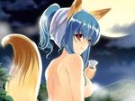  animal_ears blue_hair foxgirl nude sakura_koharu tail wet 