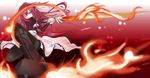  1girl boots dress fire frills highres kusakabe_misuzu long_hair maso_(artist) purple_eyes red_hair solo sword weapon 