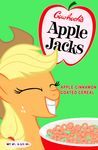  apple_shape applejack applejack_(mlp) blonde_hair bowl cereal cowboy_hat english_text equine female feral freckles friendship_is_magic hair hat horse mammal moongazeponies my_little_pony orange_body parody pony solo text 